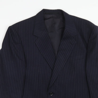 Vertek Mens Blue Striped Polyester Jacket Suit Jacket Size 40 Regular