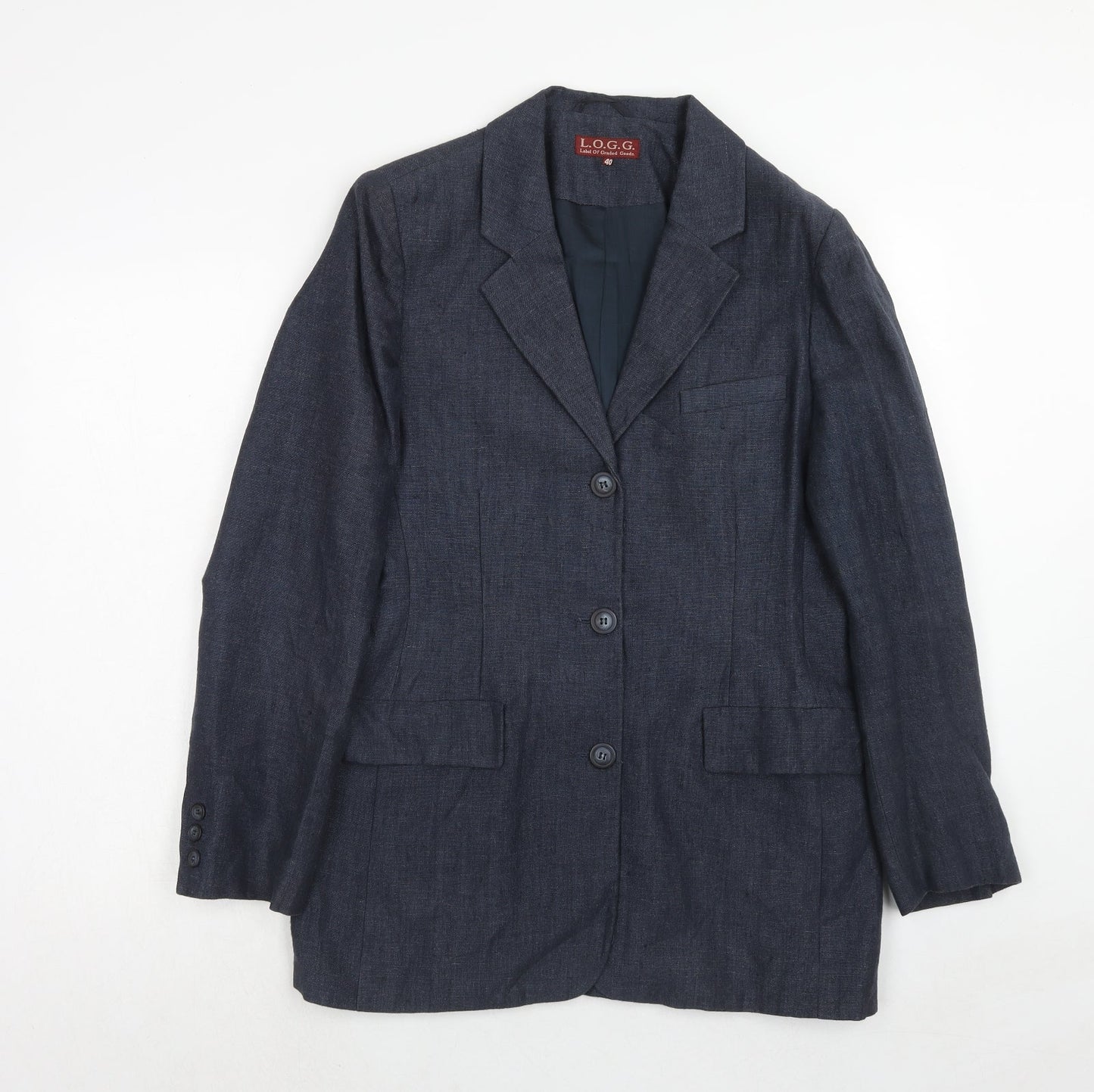 L.O.G.G. Womens Blue Linen Jacket Suit Jacket Size 12