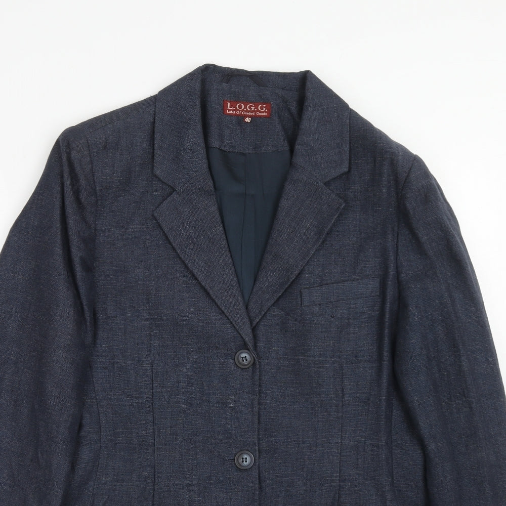 L.O.G.G. Womens Blue Linen Jacket Suit Jacket Size 12