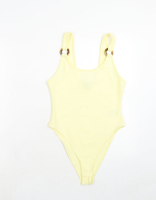 H&M Womens Yellow Polyester Bodysuit One-Piece Size S Snap
