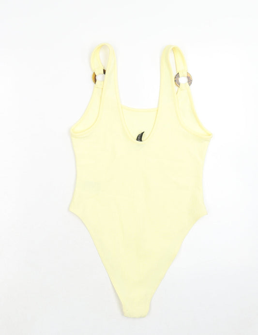 H&M Womens Yellow Polyester Bodysuit One-Piece Size S Snap