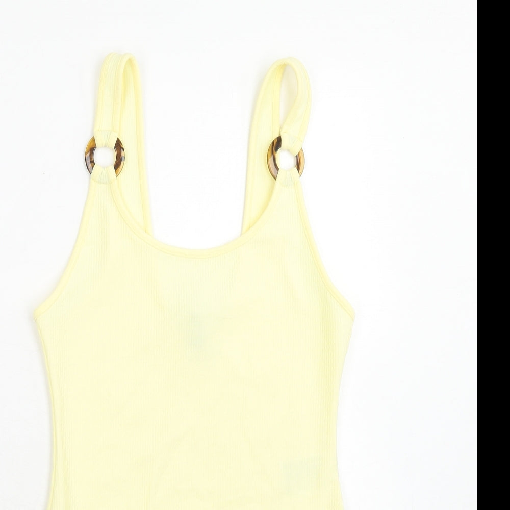 H&M Womens Yellow Polyester Bodysuit One-Piece Size S Snap