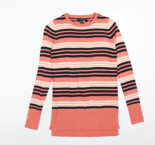 Atmosphere Womens Pink Round Neck Striped Acrylic Pullover Jumper Size 4