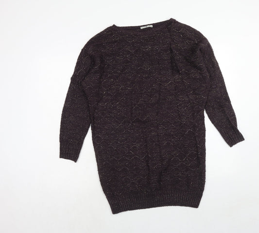 TU Womens Purple Argyle/Diamond Acrylic Jumper Dress Size 8 Round Neck