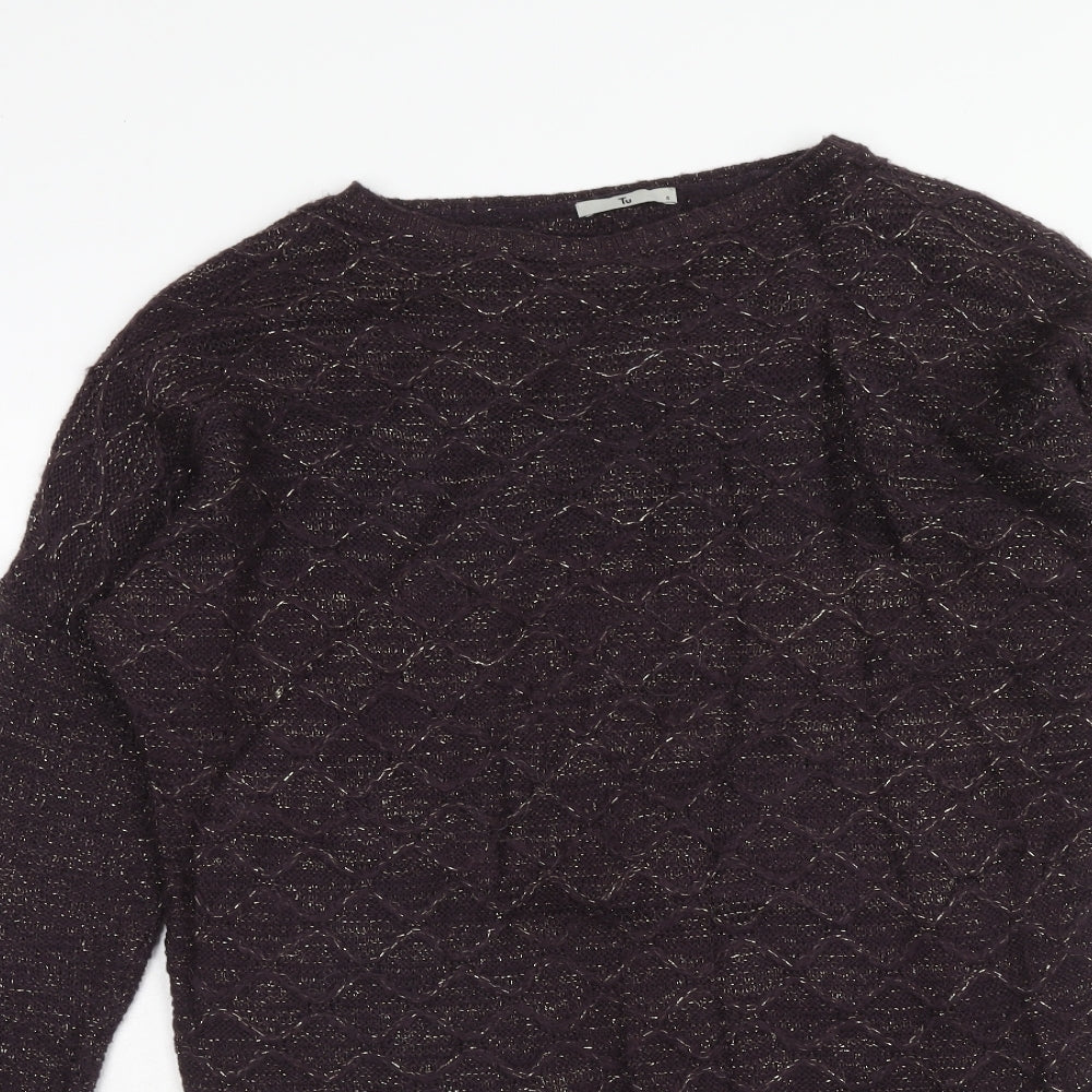 TU Womens Purple Argyle/Diamond Acrylic Jumper Dress Size 8 Round Neck