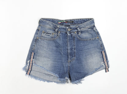 Please Womens Blue Cotton Cut-Off Shorts Size XS Regular Zip