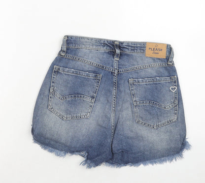 Please Womens Blue Cotton Cut-Off Shorts Size XS Regular Zip
