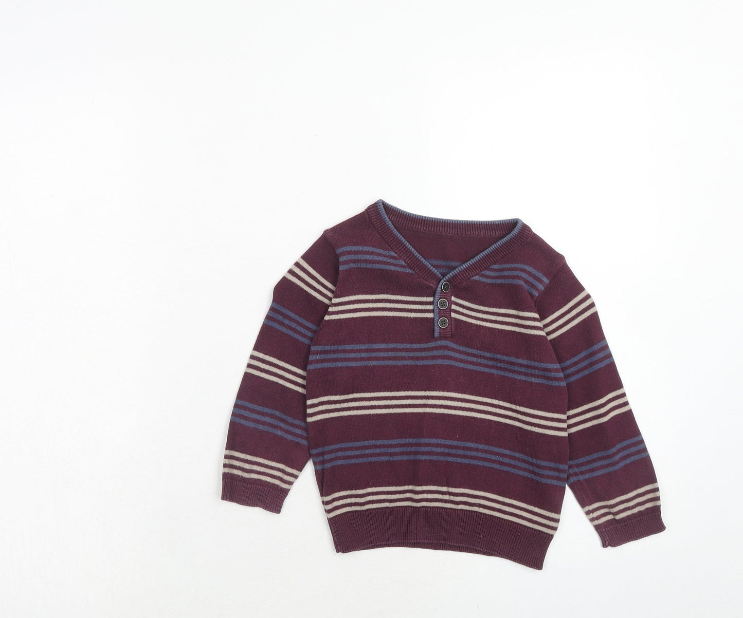 Mothercare Boys Purple Striped Cotton Pullover Jumper Size 12-18 Months Pullover