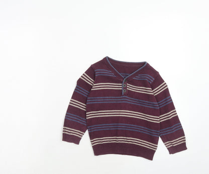Mothercare Boys Purple Striped Cotton Pullover Jumper Size 12-18 Months Pullover