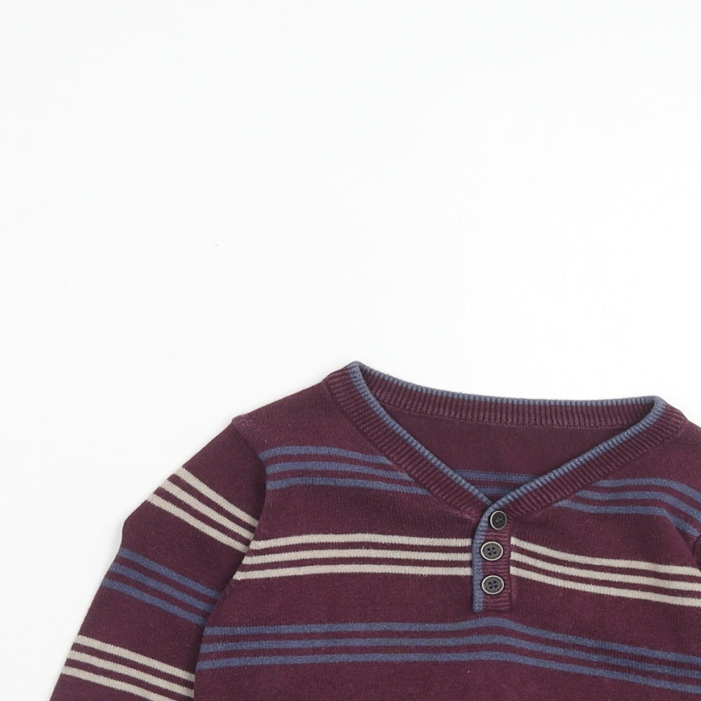 Mothercare Boys Purple Striped Cotton Pullover Jumper Size 12-18 Months Pullover