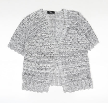 CHIC Womens Grey V-Neck Acrylic Cardigan Jumper Size XL