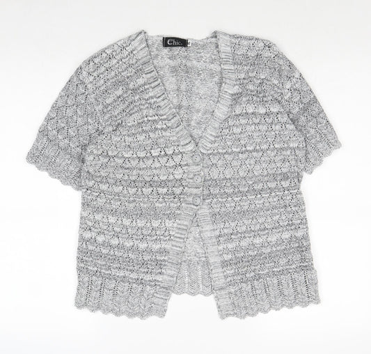 CHIC Womens Grey V-Neck Acrylic Cardigan Jumper Size XL