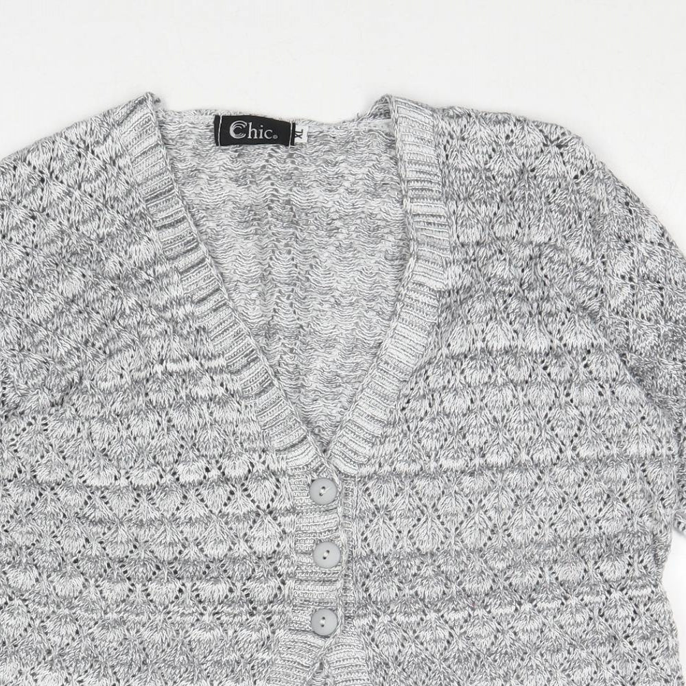 CHIC Womens Grey V-Neck Acrylic Cardigan Jumper Size XL