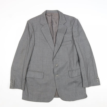 Preworn Mens Grey Striped Wool Jacket Suit Jacket Size 42 Regular