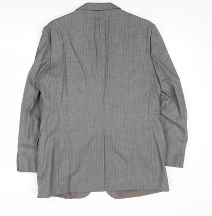 Preworn Mens Grey Striped Wool Jacket Suit Jacket Size 42 Regular