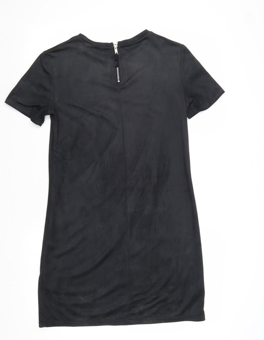 Zara Womens Black Polyester A-Line Size S Round Neck Zip