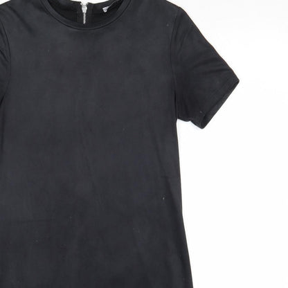 Zara Womens Black Polyester A-Line Size S Round Neck Zip