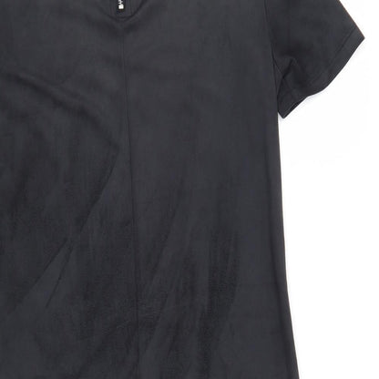 Zara Womens Black Polyester A-Line Size S Round Neck Zip