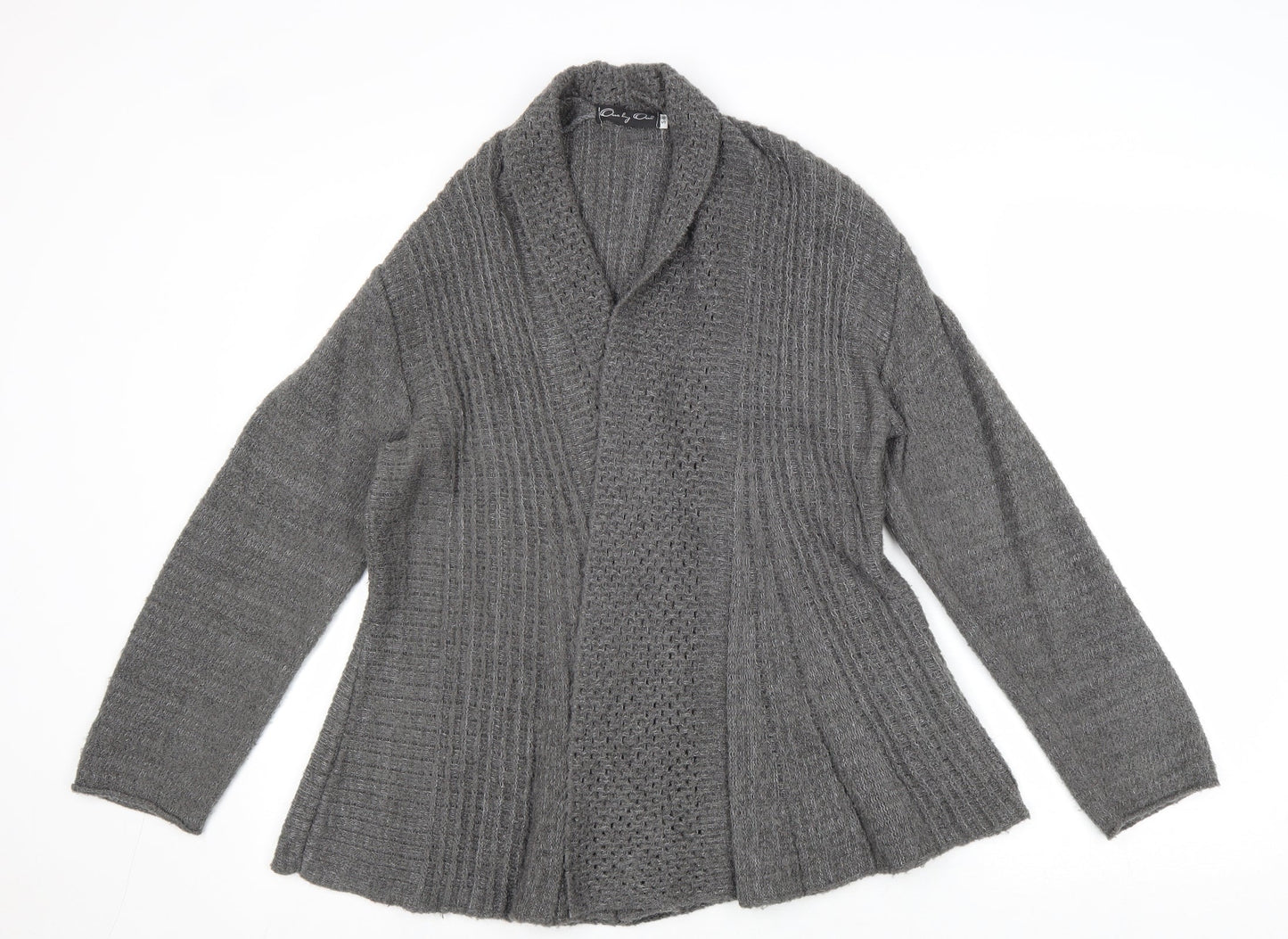 One by One Womens Grey V-Neck Acrylic Cardigan Jumper Size S