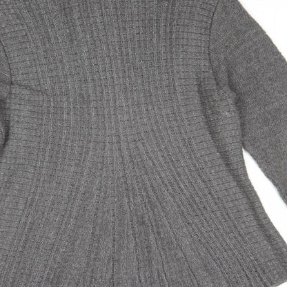 One by One Womens Grey V-Neck Acrylic Cardigan Jumper Size S