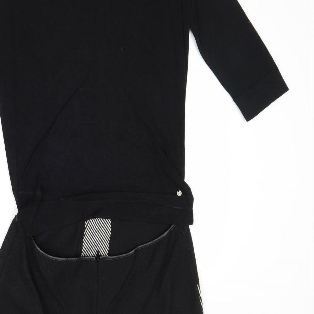Trend Womens Black Check Polyester Jumper Dress Size 10 Round Neck Zip