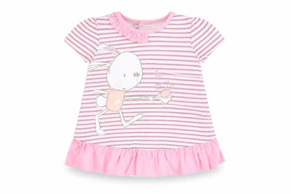 NEXT Girls Pink Striped 100% Cotton Basic Blouse Size 3-6 Months Round Neck Button - Bunny