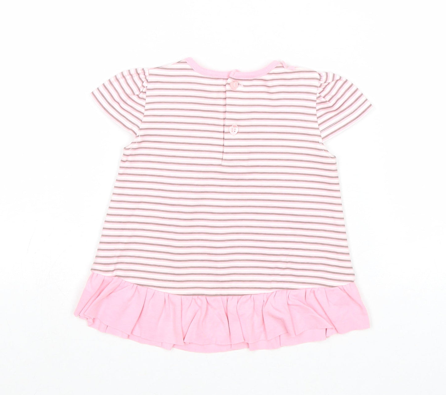NEXT Girls Pink Striped 100% Cotton Basic Blouse Size 3-6 Months Round Neck Button - Bunny