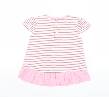 NEXT Girls Pink Striped 100% Cotton Basic Blouse Size 3-6 Months Round Neck Button - Bunny