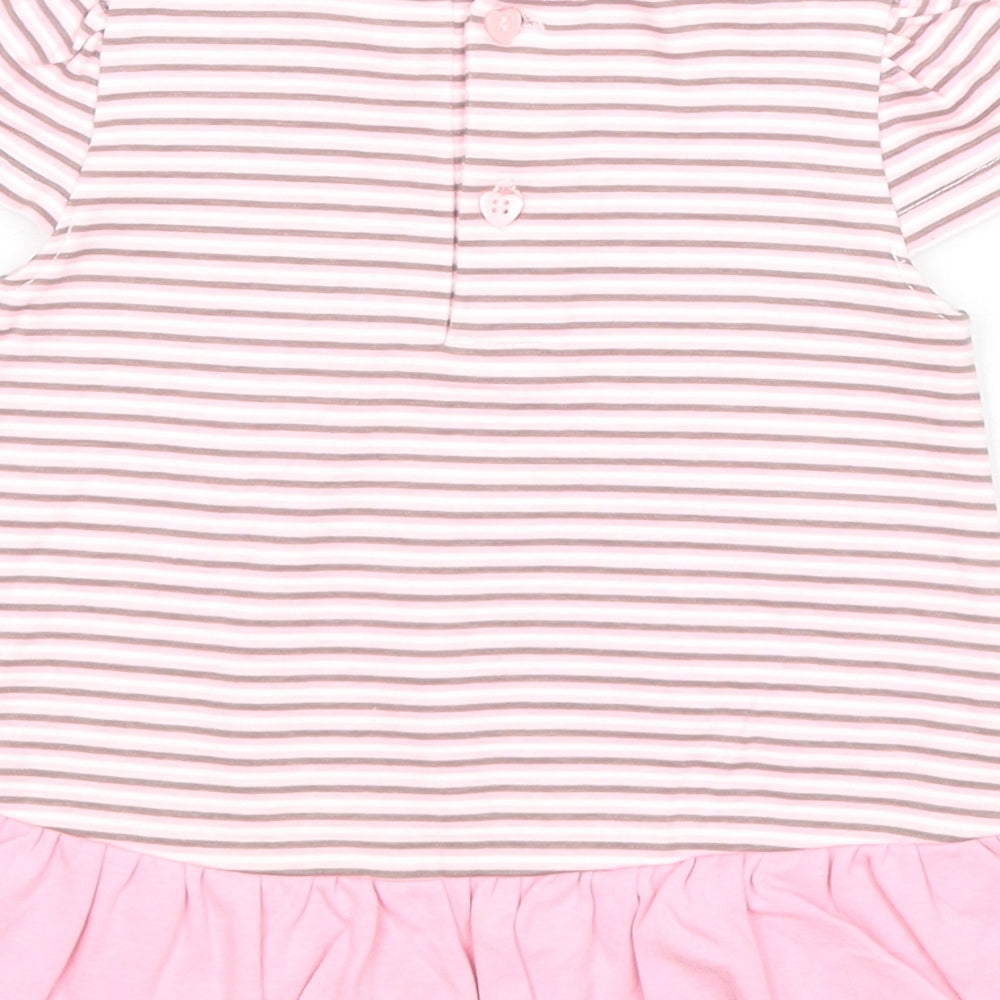 NEXT Girls Pink Striped 100% Cotton Basic Blouse Size 3-6 Months Round Neck Button - Bunny