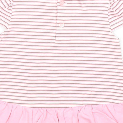 NEXT Girls Pink Striped 100% Cotton Basic Blouse Size 3-6 Months Round Neck Button - Bunny