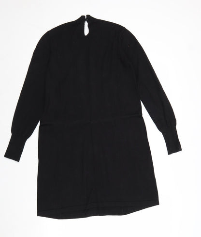 Oasis Womens Black Camel A-Line Size S Round Neck Button
