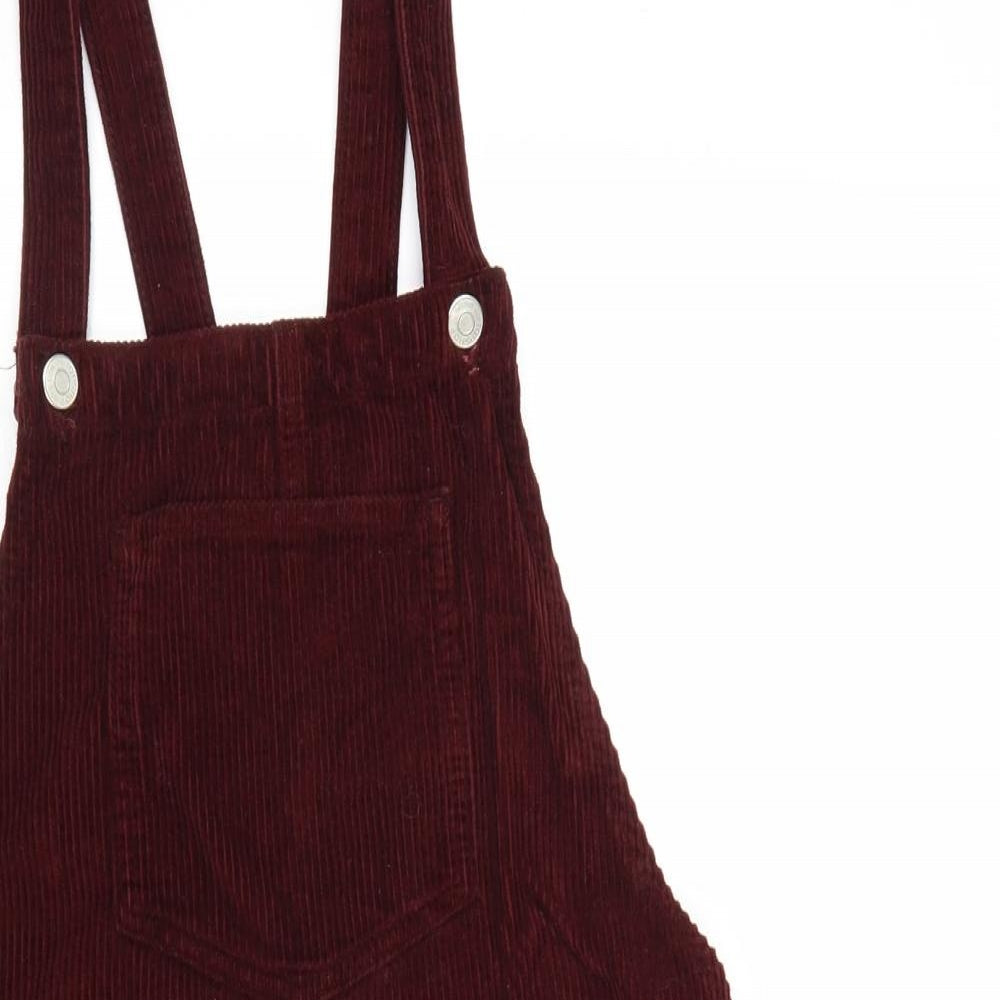 Topshop Womens Red 100% Cotton Pinafore/Dungaree Dress Size 6 Square Neck Button