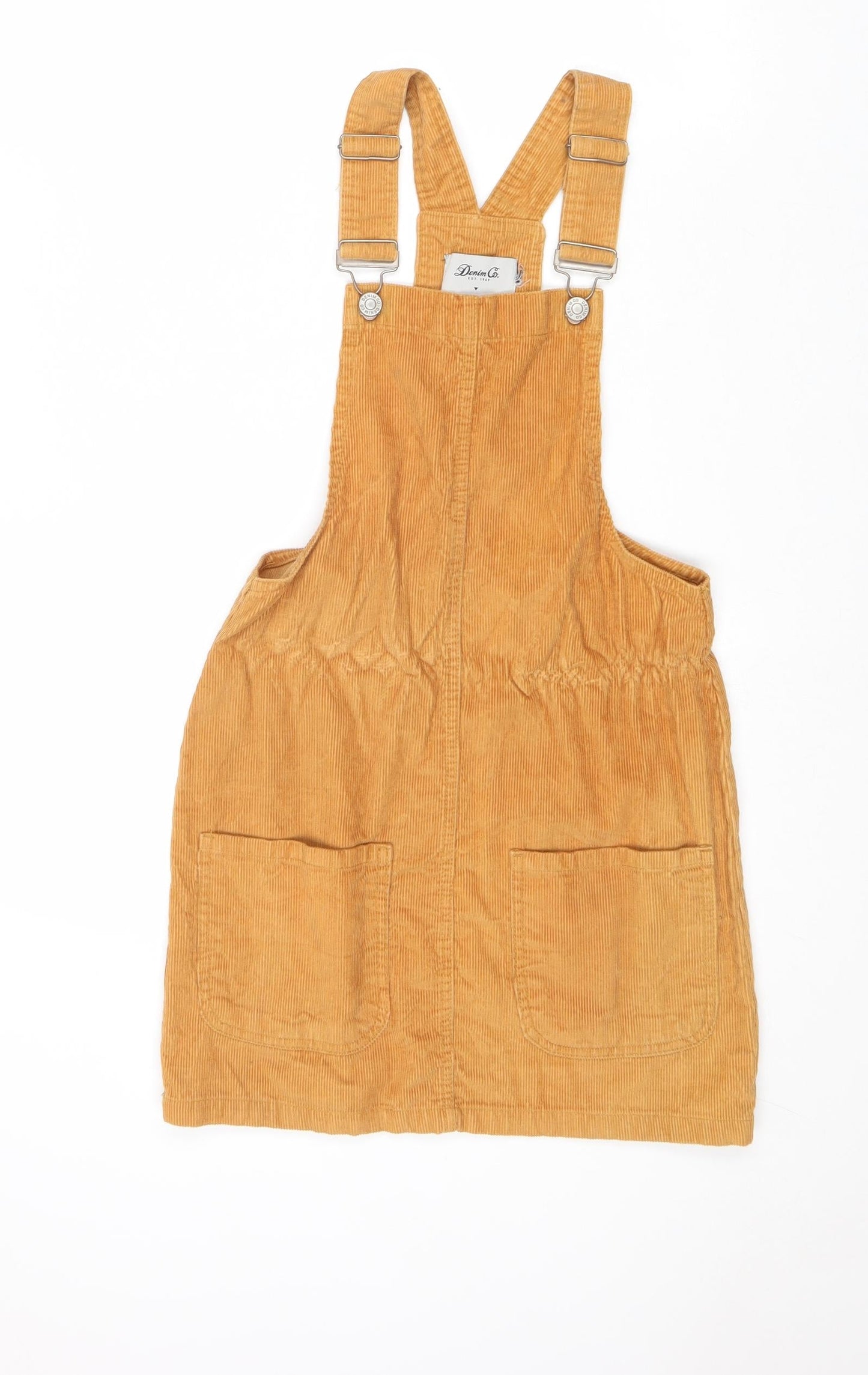 Denim & Co. Womens Brown 100% Cotton Pinafore/Dungaree Dress Size 6 Square Neck Buckle