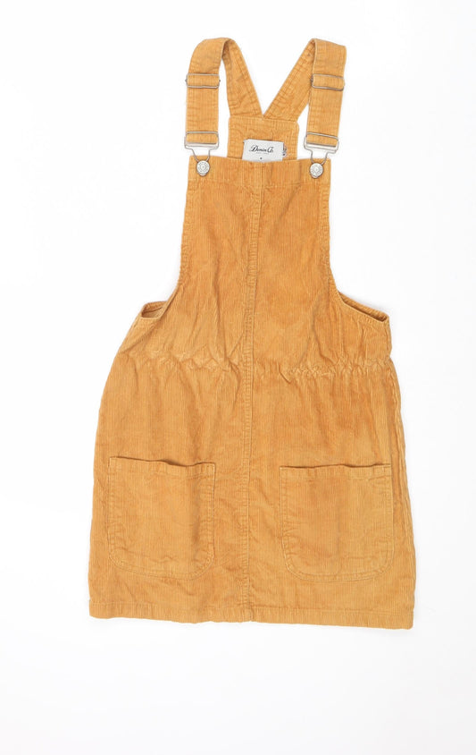 Denim & Co. Womens Brown 100% Cotton Pinafore/Dungaree Dress Size 6 Square Neck Buckle