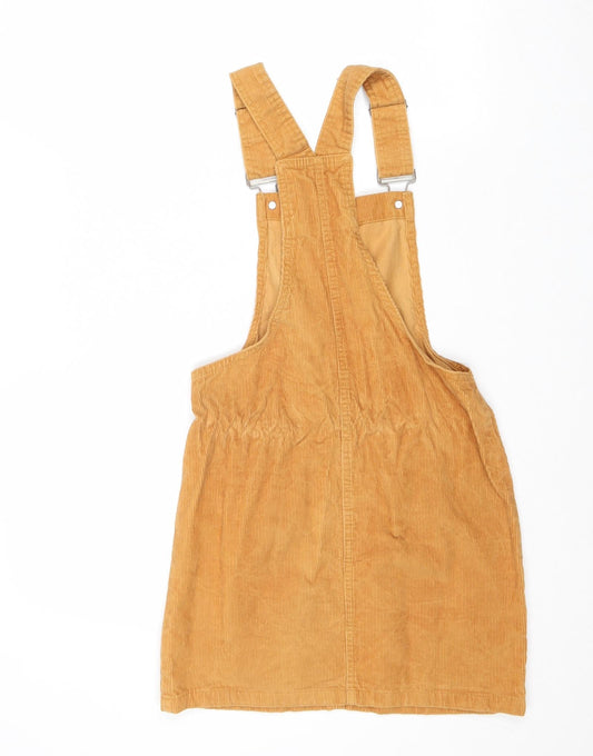 Denim & Co. Womens Brown 100% Cotton Pinafore/Dungaree Dress Size 6 Square Neck Buckle