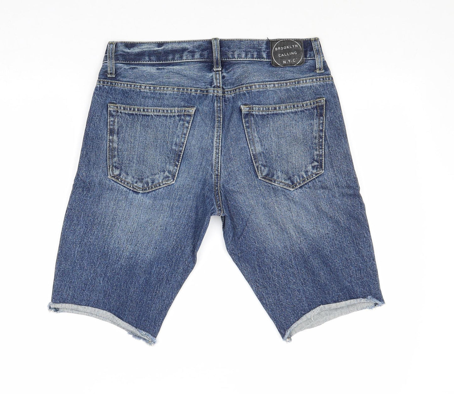 Brooklyn Calling Mens Blue Cotton Chino Shorts Size 28 in Regular Zip