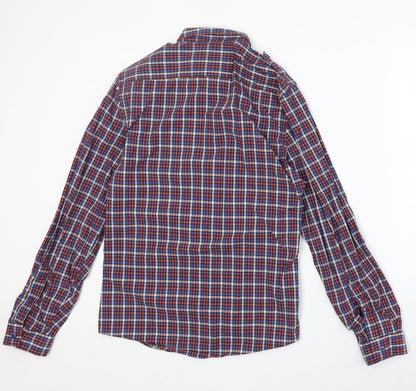 River Island Mens Red Plaid Cotton Button-Up Size M Collared Button