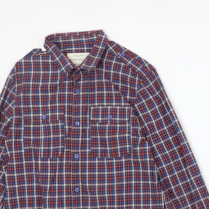 River Island Mens Red Plaid Cotton Button-Up Size M Collared Button