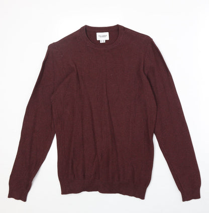 Pull&Bear Mens Red Round Neck Cotton Pullover Jumper Size S Long Sleeve