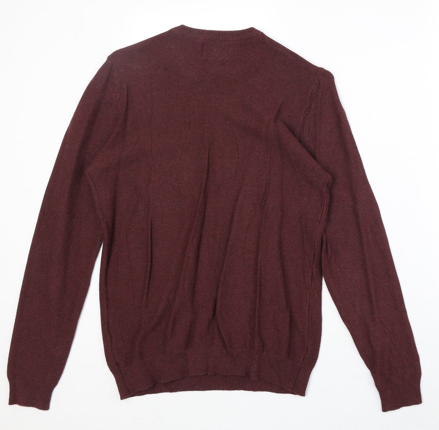 Pull&Bear Mens Red Round Neck Cotton Pullover Jumper Size S Long Sleeve