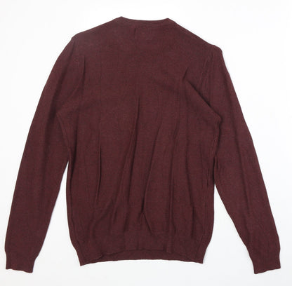 Pull&Bear Mens Red Round Neck Cotton Pullover Jumper Size S Long Sleeve