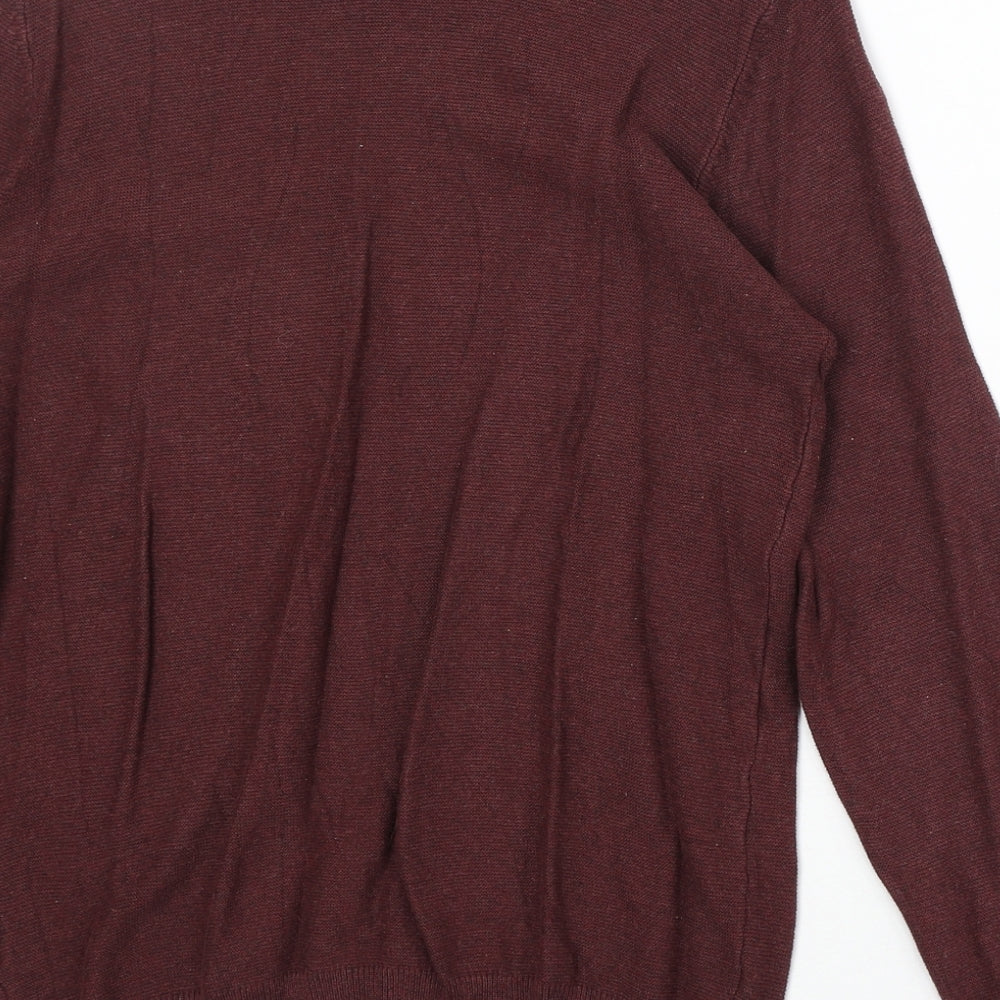 Pull&Bear Mens Red Round Neck Cotton Pullover Jumper Size S Long Sleeve