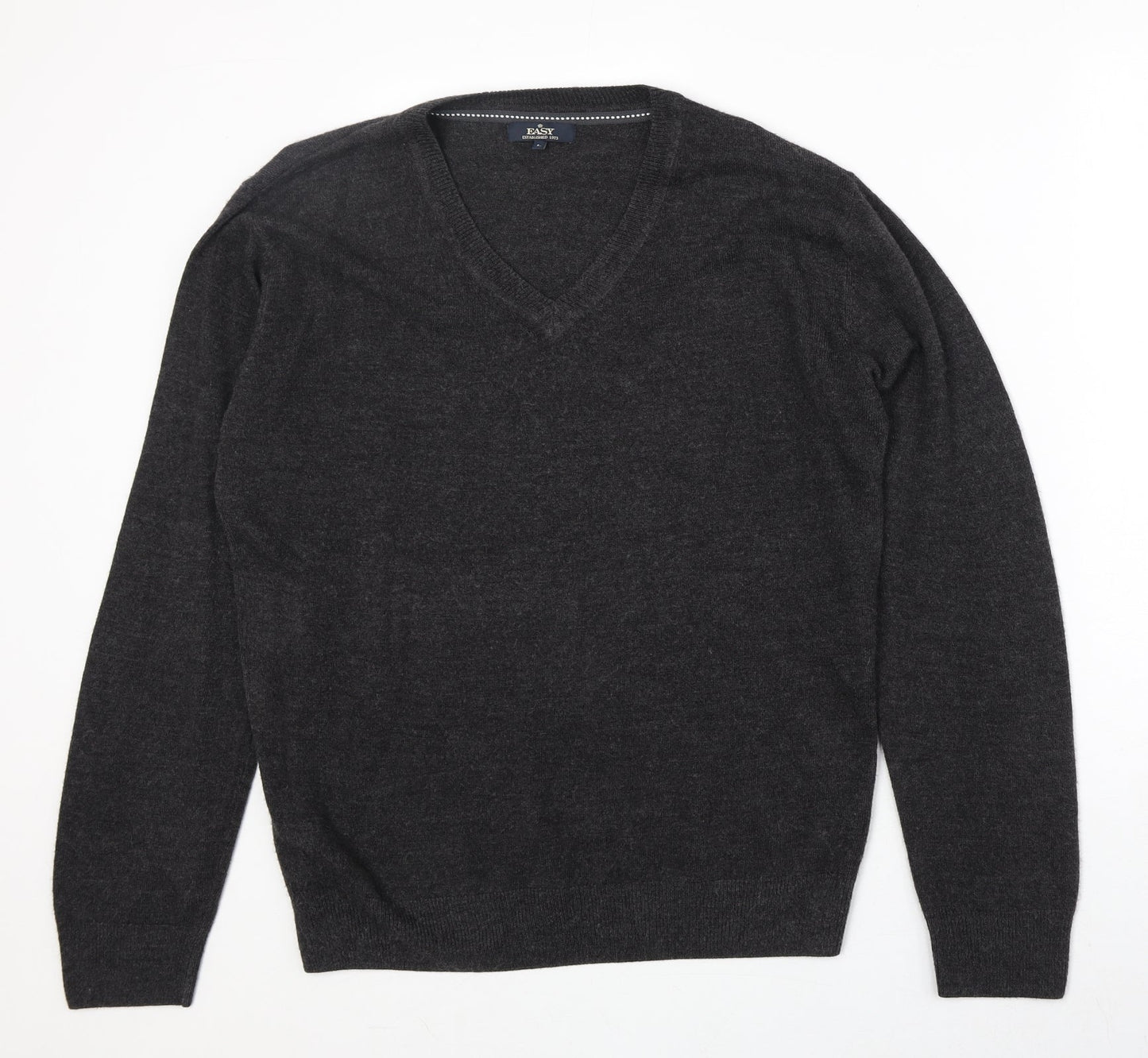 Easy Mens Black V-Neck Acrylic Pullover Jumper Size L Long Sleeve