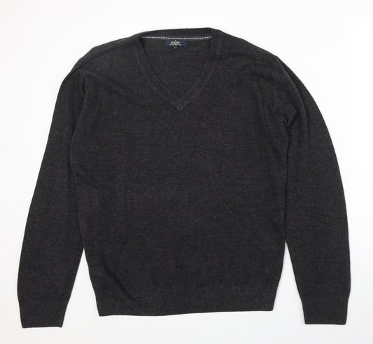 Easy Mens Black V-Neck Acrylic Pullover Jumper Size L Long Sleeve