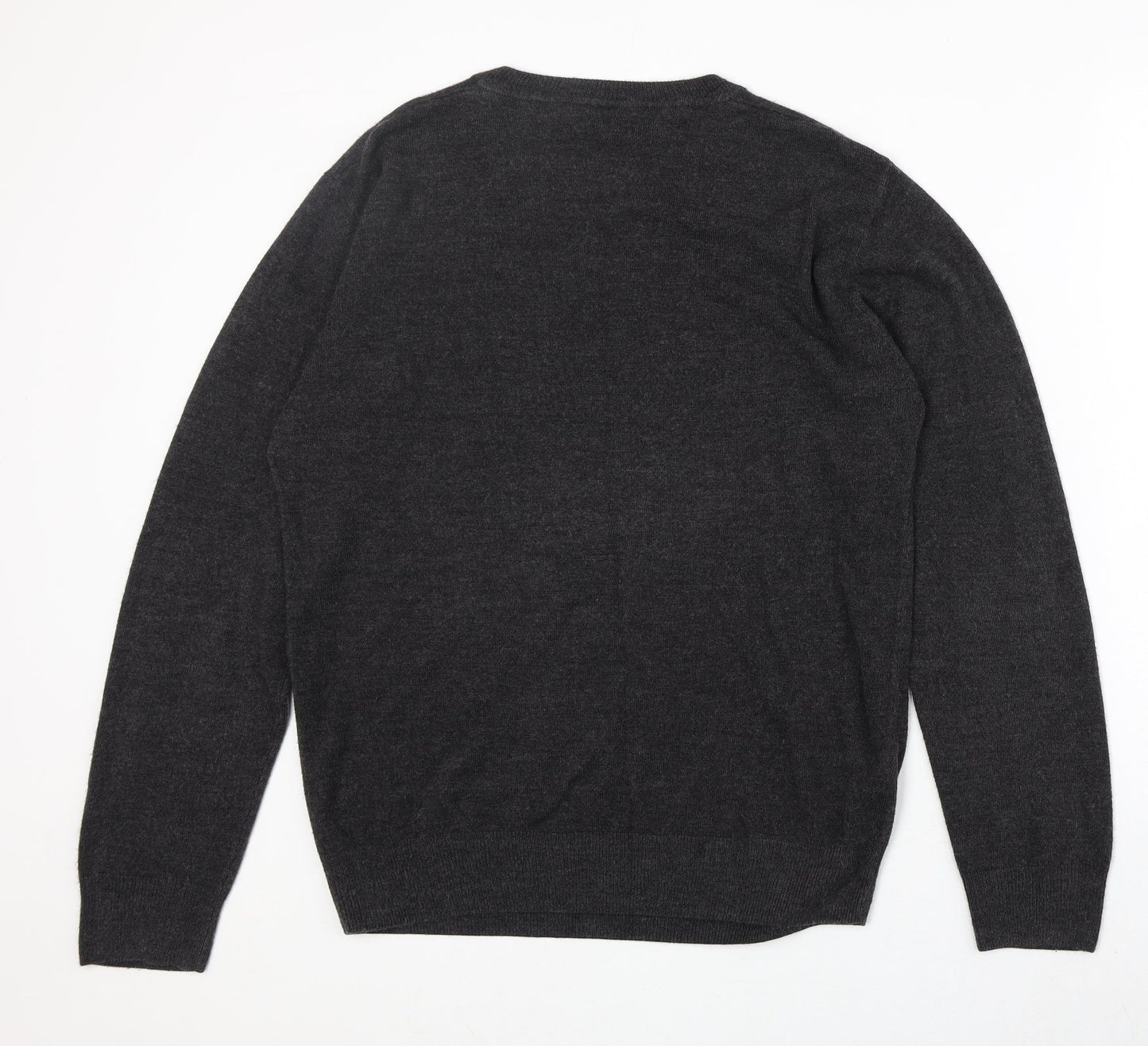 Easy Mens Black V-Neck Acrylic Pullover Jumper Size L Long Sleeve