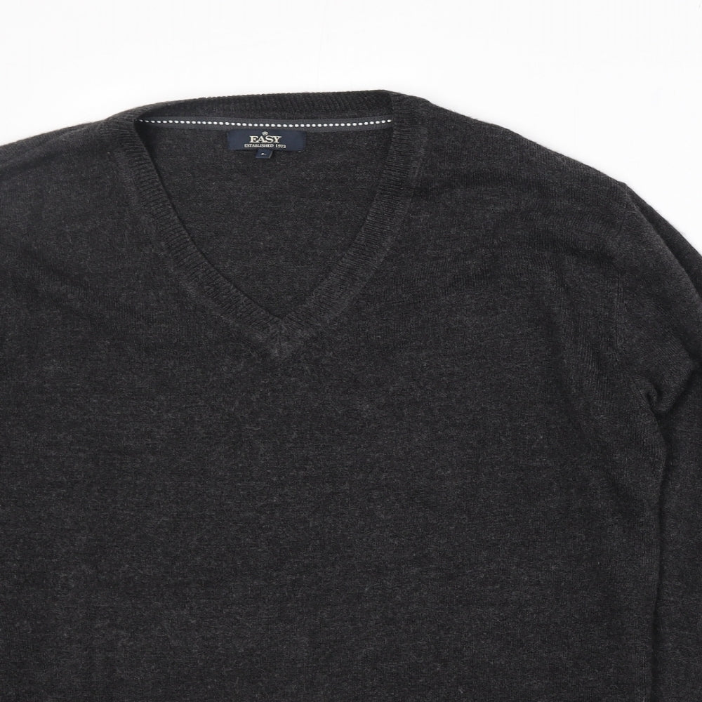 Easy Mens Black V-Neck Acrylic Pullover Jumper Size L Long Sleeve