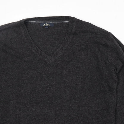 Easy Mens Black V-Neck Acrylic Pullover Jumper Size L Long Sleeve