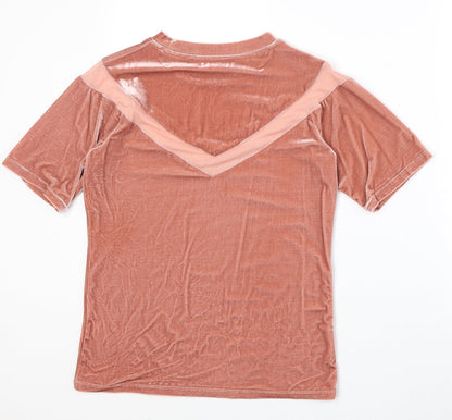 Glamorous Womens Pink Polyester Basic T-Shirt Size S Round Neck