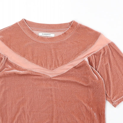 Glamorous Womens Pink Polyester Basic T-Shirt Size S Round Neck