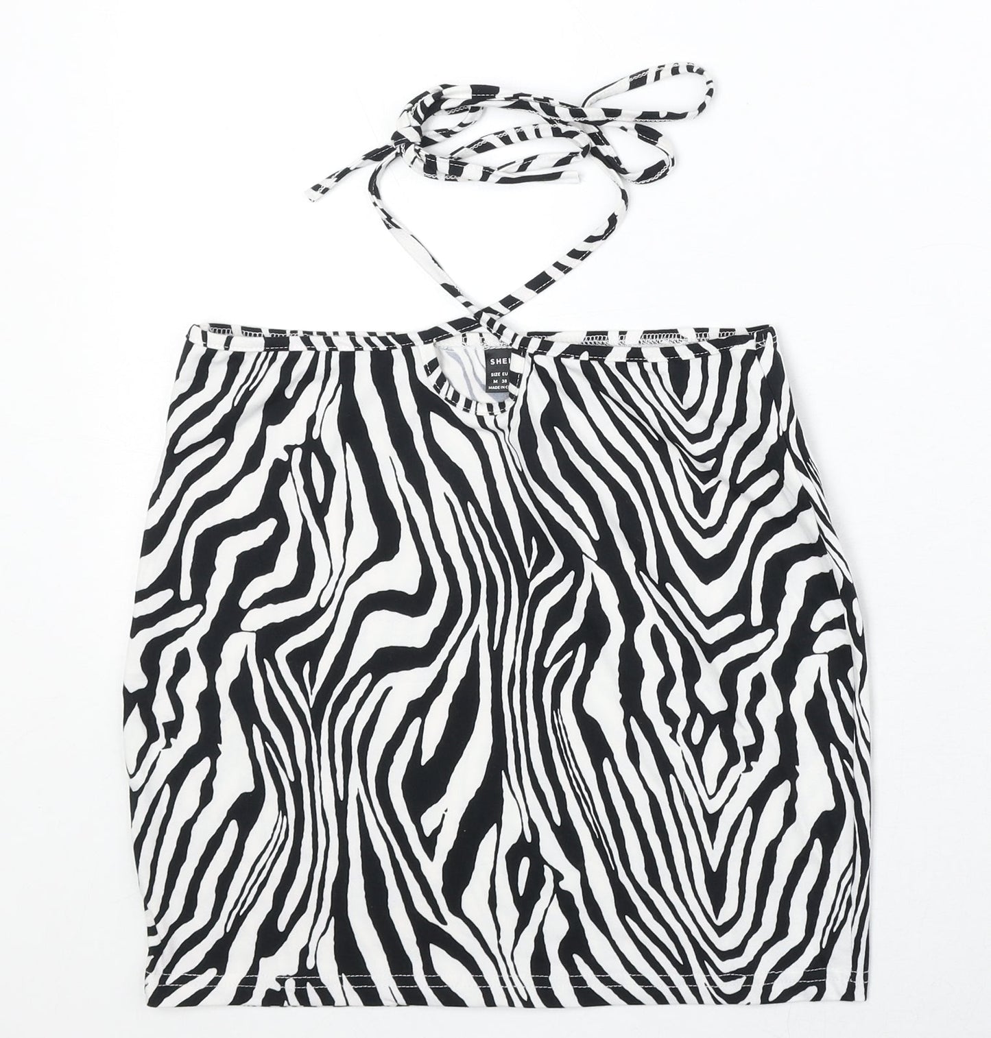 SheIn Womens White Animal Print Polyester Bandage Skirt Size M Tie - Zebra Pattern